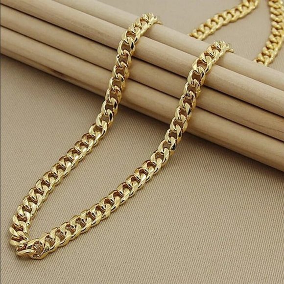28" Cuban Chain Link 18K Gold Necklace Womens Miami Style Streetwear 28 inch NEW - Picture 7 of 9